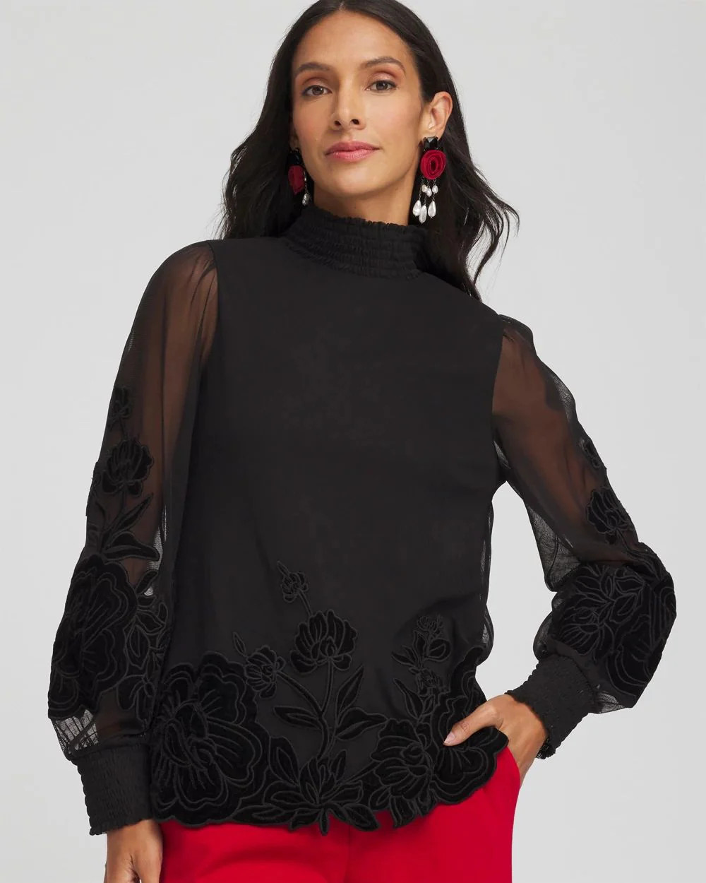 Sheer Mesh Velvet Appliqué Top | Chico's