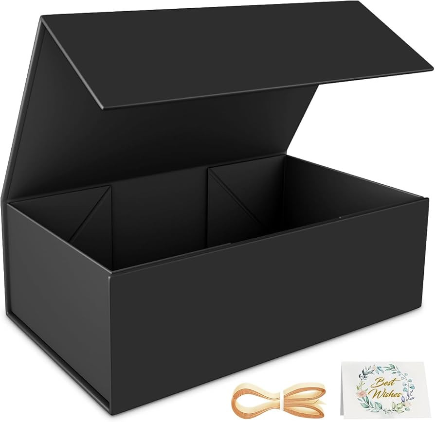 Black Gift Box, 9.5x6x3'' Gift boxes for Presents with Lids Magnetic Closure Rectangle Collapsibl... | Amazon (US)
