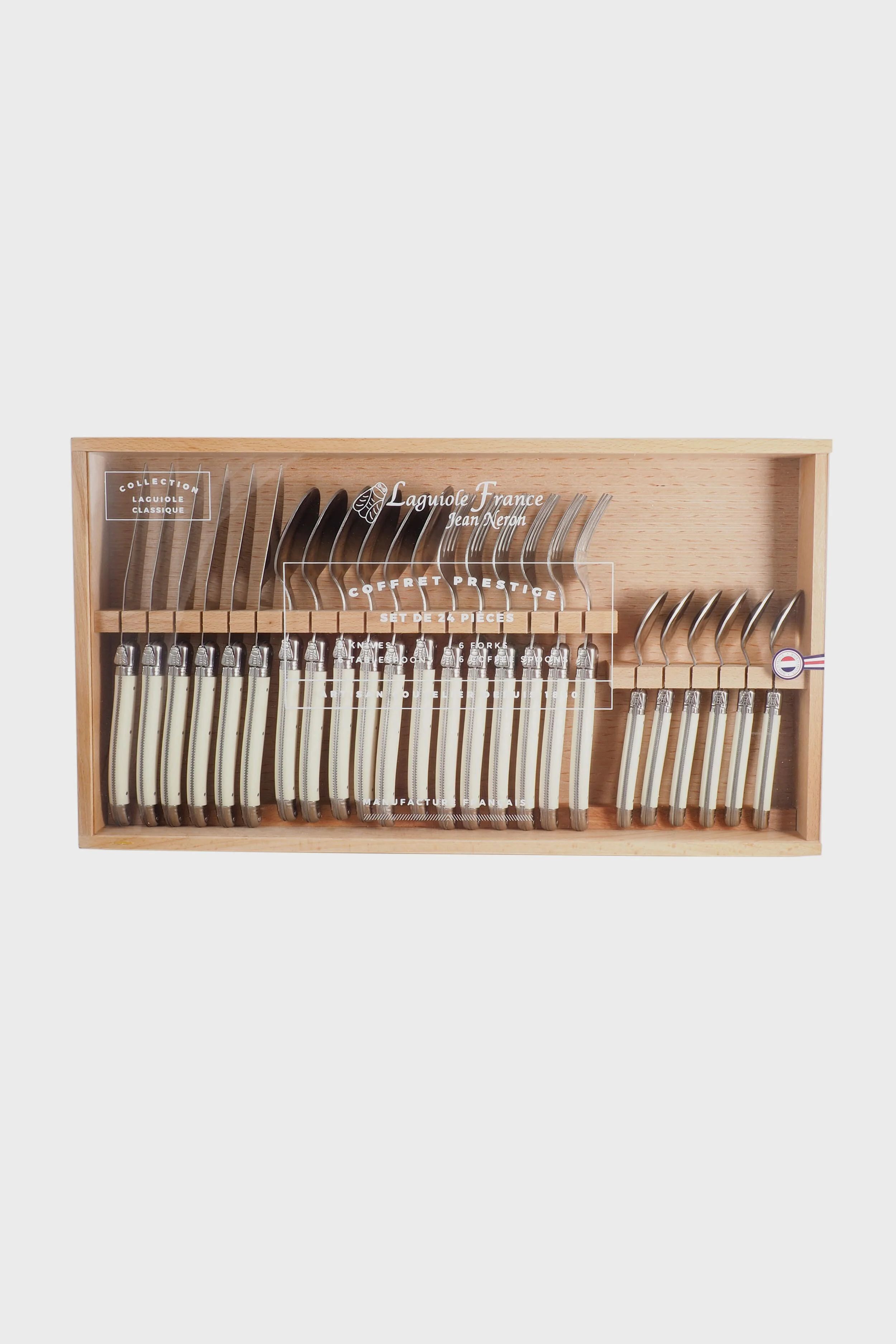 Ivory Flatware in a Wooden Box with Acrylic Lid (Set of 24) | Tuckernuck (US)