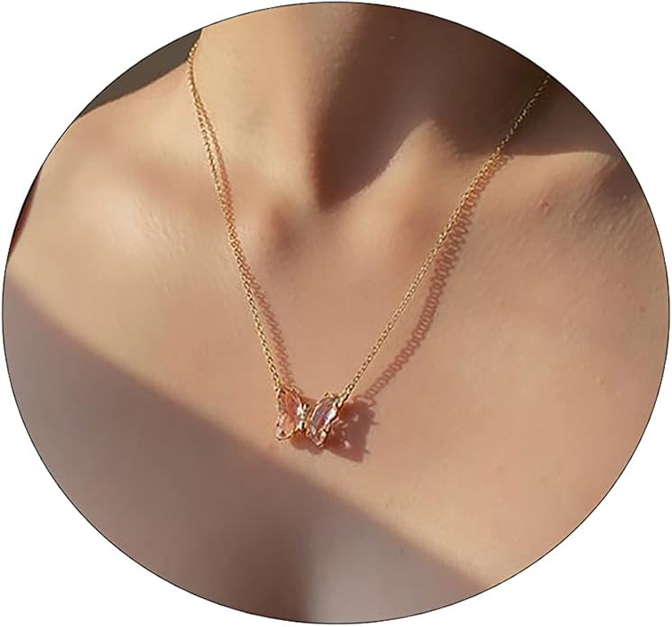 VIROMY Dainty Butterfly Pendant Necklace for Women 18K Gold filled Minimalist Cubic Zirconia Butt... | Amazon (US)
