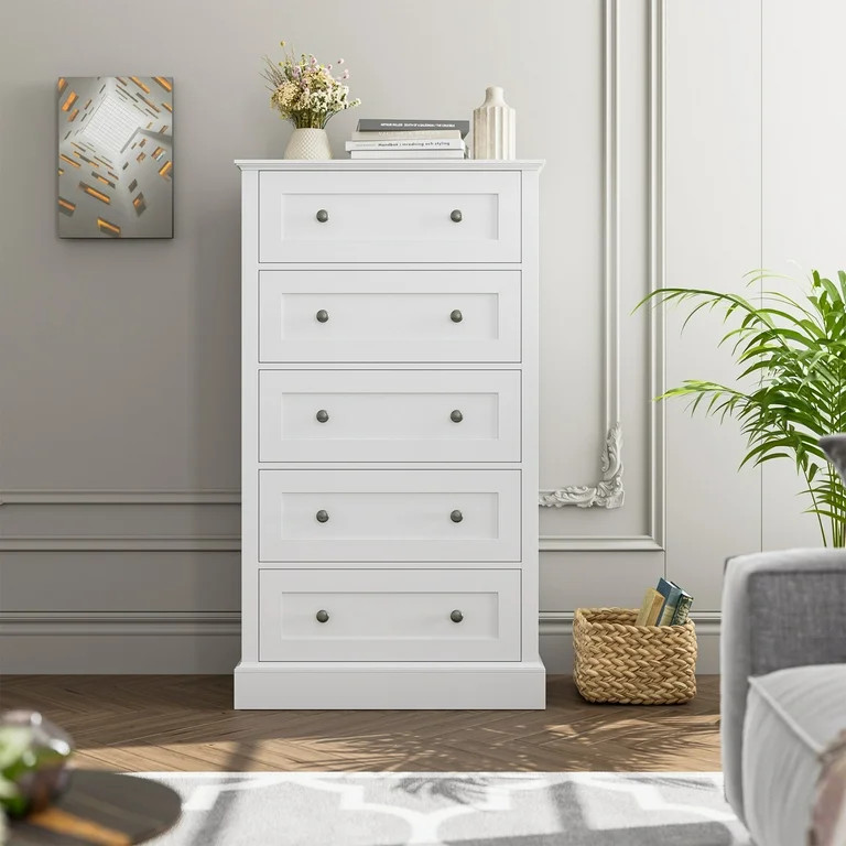 Homfa 5 Drawer White Dresser, Tall Storage Cabinet Chest of Drawers for Bedroom Living Room | Walmart (US)