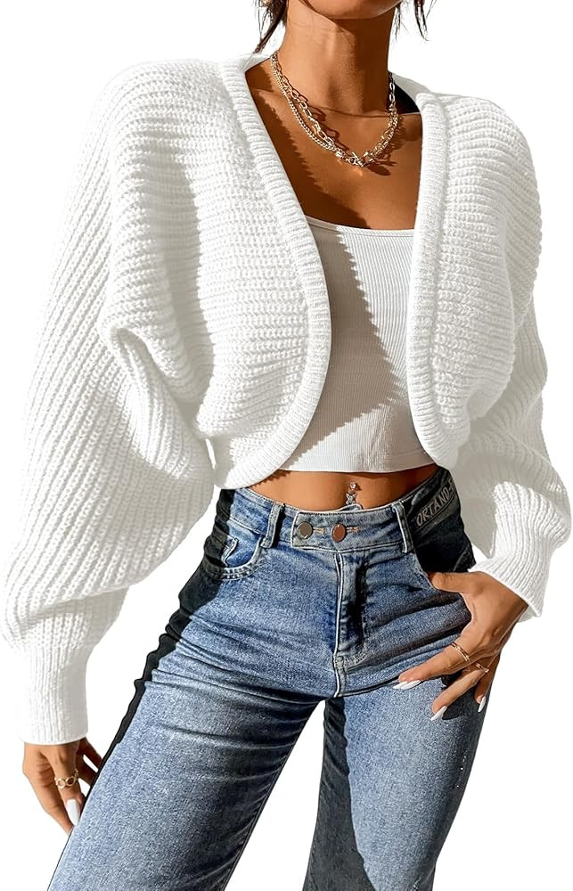 SweatyRocks Women's Casual Long Sleeve Ribbed Knit Top Open Front Cropped Cardigan Sweater | Amazon (US)