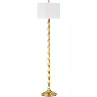 SAFAVIEH Aurelia 63.5 in. Antique Gold Curved Floor Lamp with Off-White Shade LIT4334A - The Home... | The Home Depot