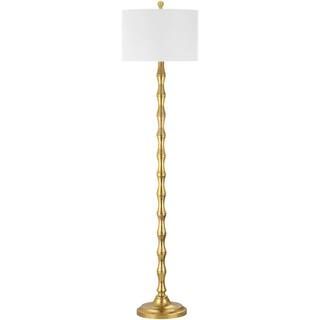 Aurelia 63.5 in. Antique Gold Curved Floor Lamp with Off-White Shade | The Home Depot
