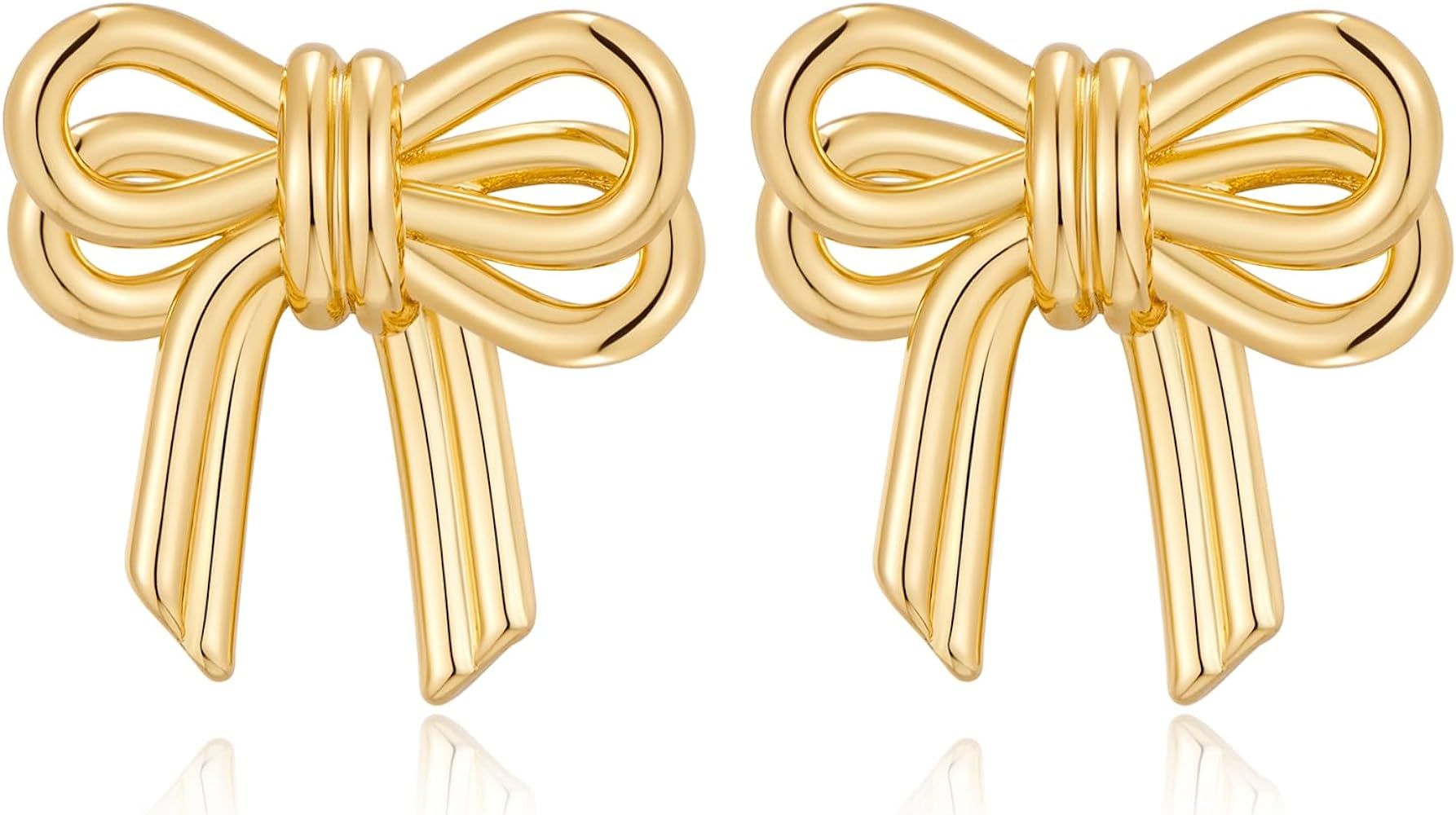 Amazon.com: MUYAN Trendy Gold Bow Stud Earrings for Women Dainty Double Bow Ribbon Earrings Jewel... | Amazon (US)