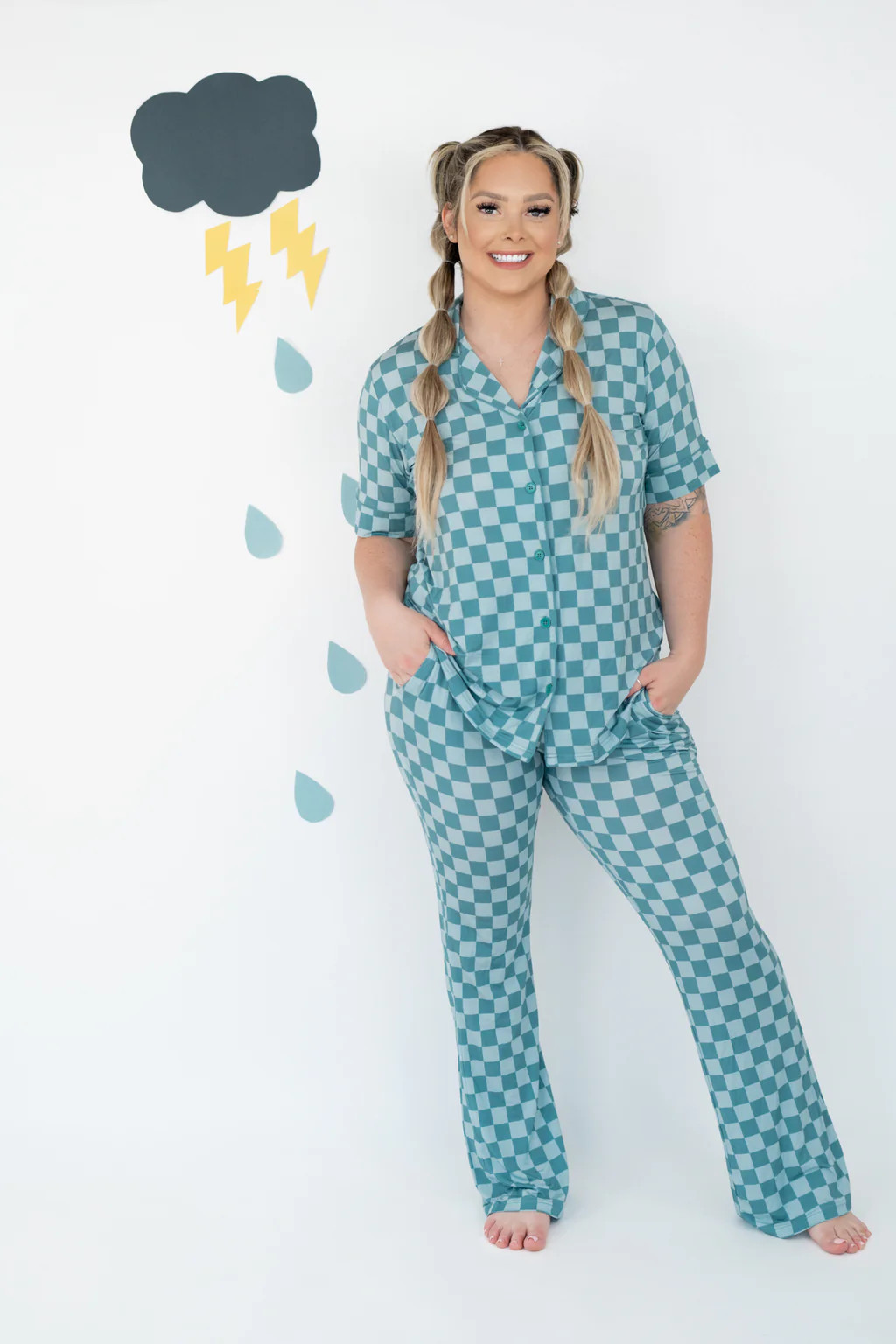 STORMY CHECKERS WOMEN’S RELAXED FLARE DREAM SET | DREAM BIG LITTLE CO