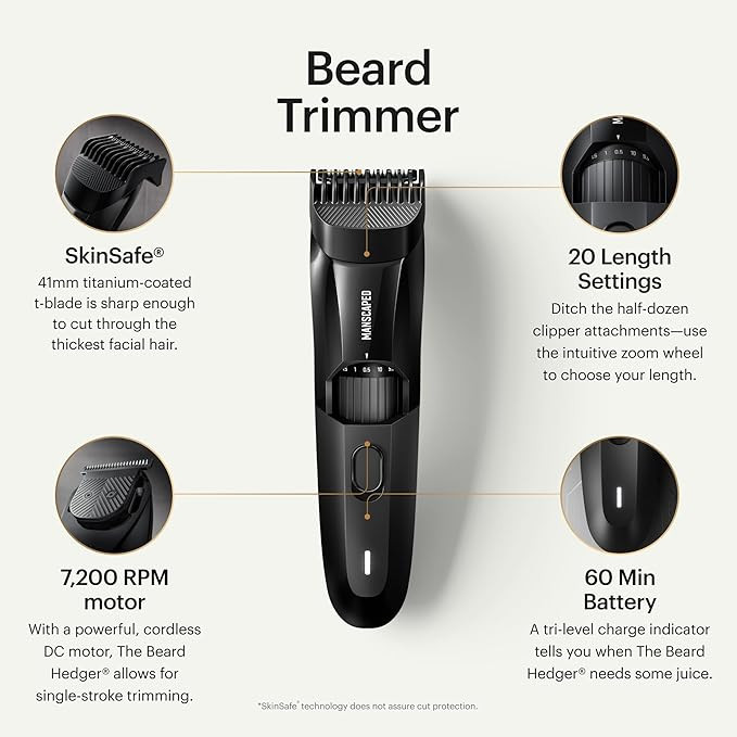 MANSCAPED® The Beard Hedger® Premium Men's Beard Trimmer, 20 Length Adjustable Blade Wheel, Sta... | Amazon (US)