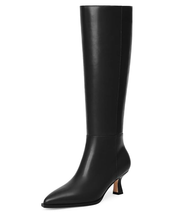 Modatope Knee High Boots Kitten Low Heel Faux Leather Pointed Toe Side Zipper Fall Long Tall Boot... | Amazon (US)
