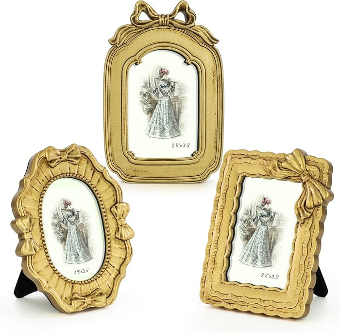 GUOER 3 Pcs Tiny Bow Picture Frames Small Vintage Picture Frames Gold Vintage Ornate Antique Resi... | Amazon (US)