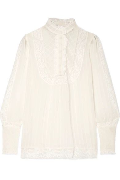 Zimmermann - Unbridled Lace-trimmed Silk-georgette Blouse - Off-white | NET-A-PORTER (US)