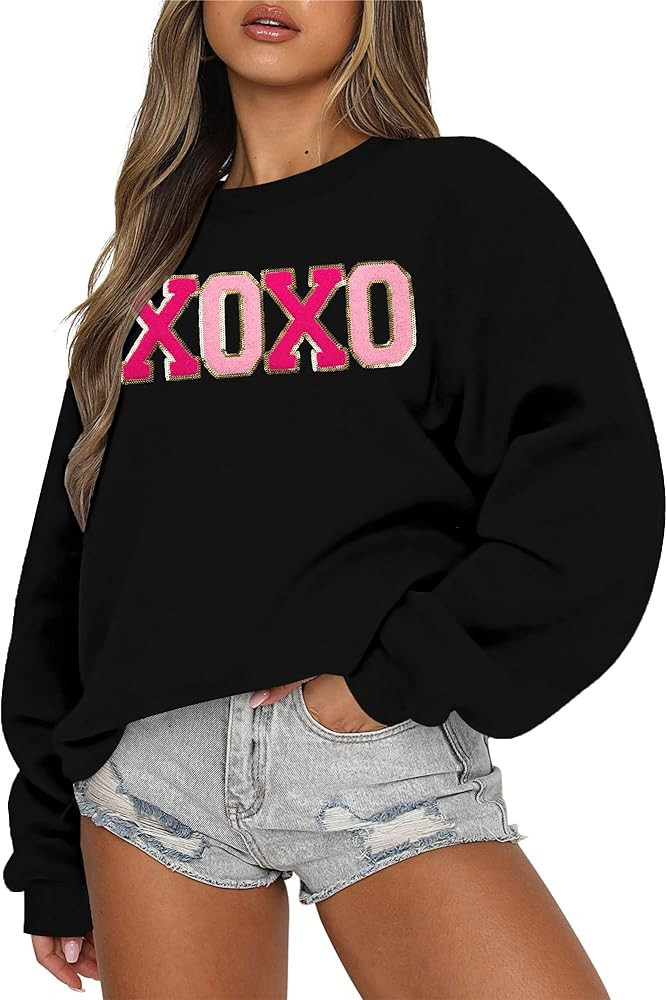 MYHALF Valentines Day Sweatshirts Valentine Shirts: Womens Love Heart Long Sleeve Tops Oversized ... | Amazon (US)