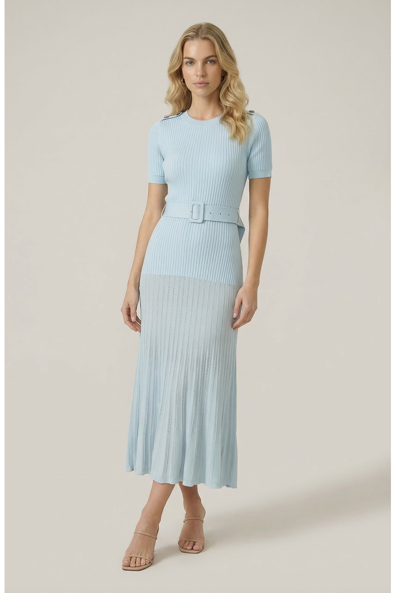 Ribbed Knit Belted Waist Pleated Midi Dress (Women) | Nordstrom | Nordstrom