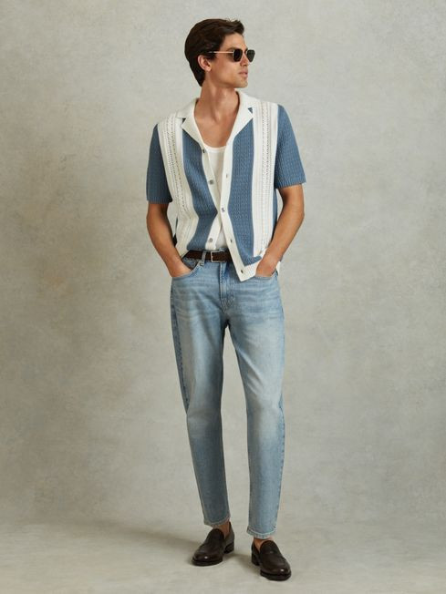 Crochet Striped Cuban Collar Shirt | Reiss UK