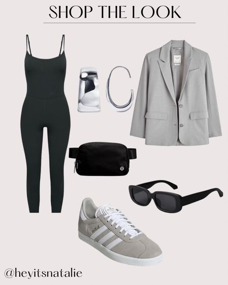 Elevated casual outfit. 
Jumpsuit is a Aritzia linked similar from Amazon
 Abercrombie blazer. Tts wearing small 
Lululemon belt bag , Amazon sunglasses, earrings from Pavoi on amazon  

#LTKstyletip #LTKover40 #LTKfindsunder50