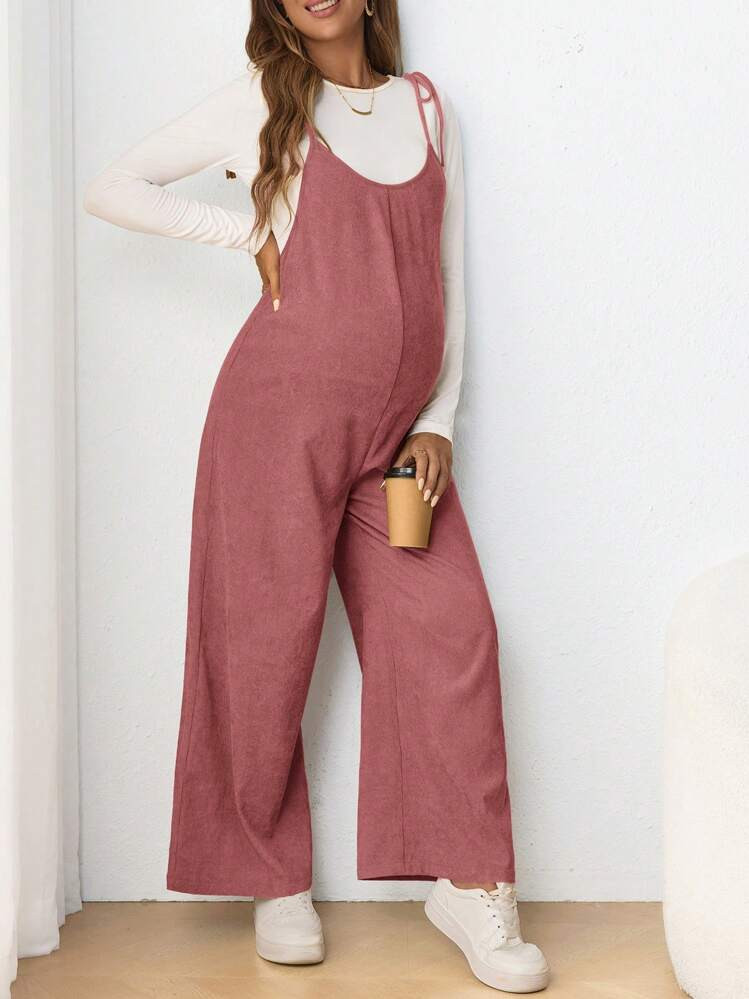 SHEIN Maternity Casual Sling Bowknot Jumpsuit, Form Fitting Pregnancy Clothing | SHEIN