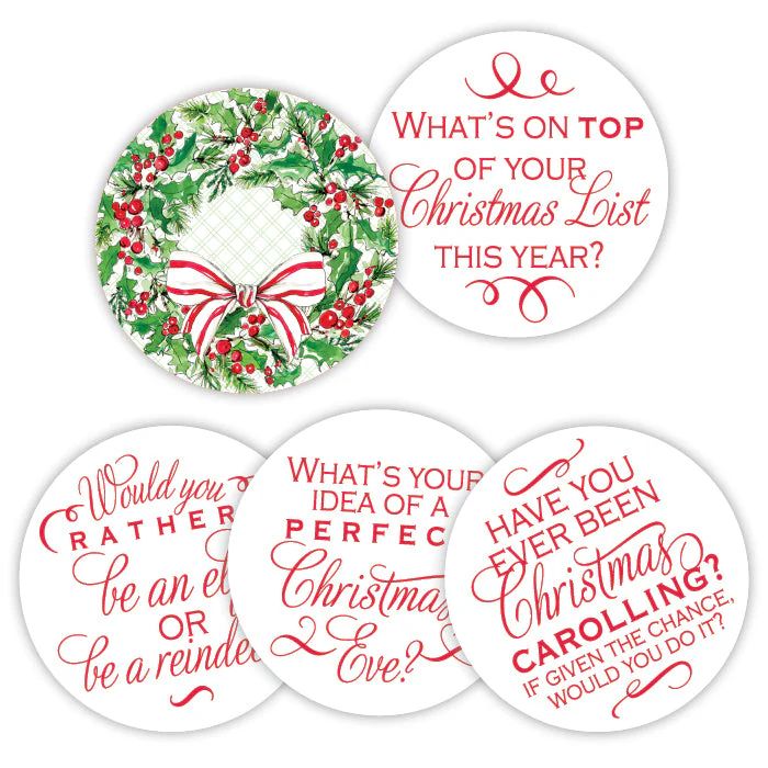 Holly Wreath with Bow Conversation Coasters | Rosanne Beck Collections