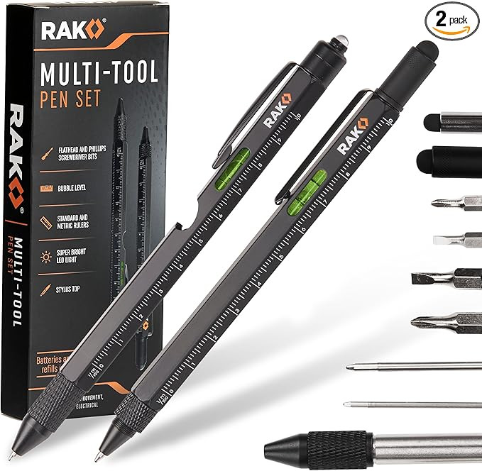 RAK Multitool Pen 2-Pack - Multi-Tool Pens with LED Light, Flathead & Phillips Screwdrivers, Leve... | Amazon (US)