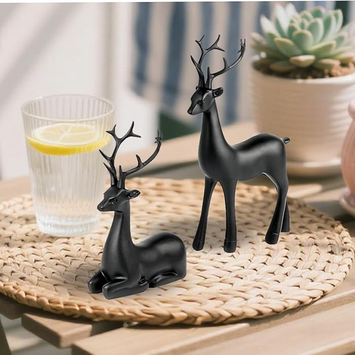 Black Small Reindeer Sculptures, 2 Pcs Matte Black Deer Christmas Decor, Modern Holiday Deer Stat... | Amazon (US)