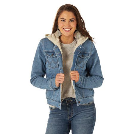 Wrangler Womens 112317280 Hooded Denim Sherpa Jacket XL Indigo | Walmart (US)