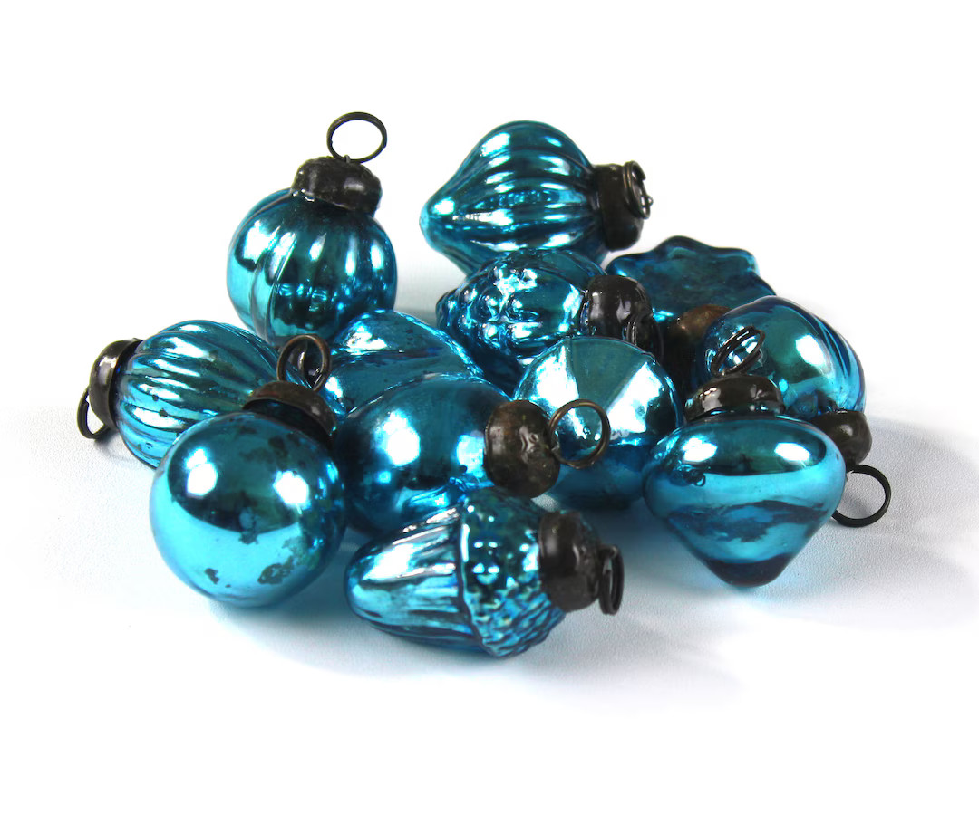 Mini Turquoise Color Mercury Finish Glass Ornaments - Size 1.5 Inch - Sets of 12 - Etsy Canada | Etsy (US)