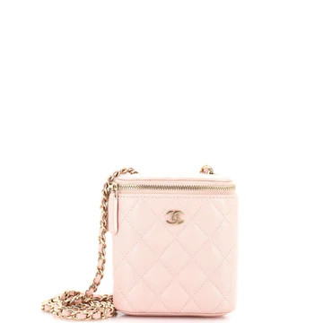 Vertical Classic Vanity Case with Chain Quilted Caviar Mini | Rebag