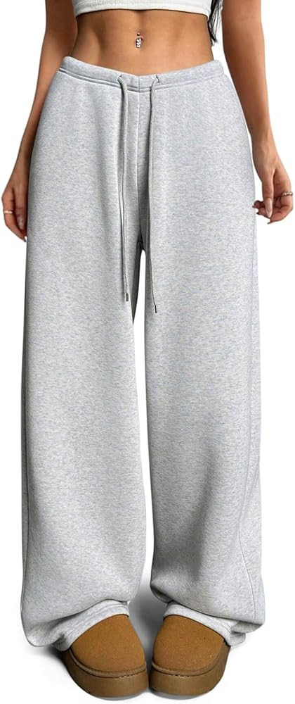 HeSaYep Women's Fleece Lined Sweatpants V-Waisted Wide Leg Sweat Pants Winter Warm Pants with Poc... | Amazon (US)
