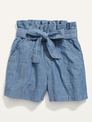 Paperbag-Waist Chambray Utility Shorts for Girls | Old Navy (US)