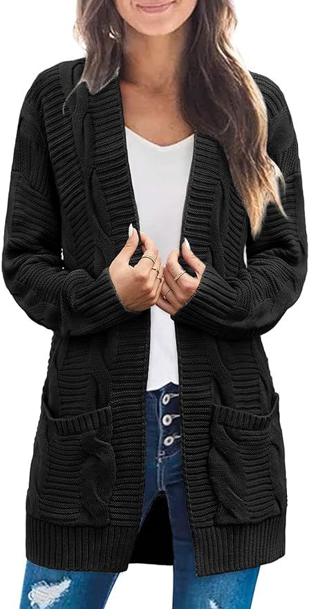 TECREW Womens Casual Long Sleeve Cable Knit Sweater Cardigan Loose Open Front Outwear | Amazon (US)