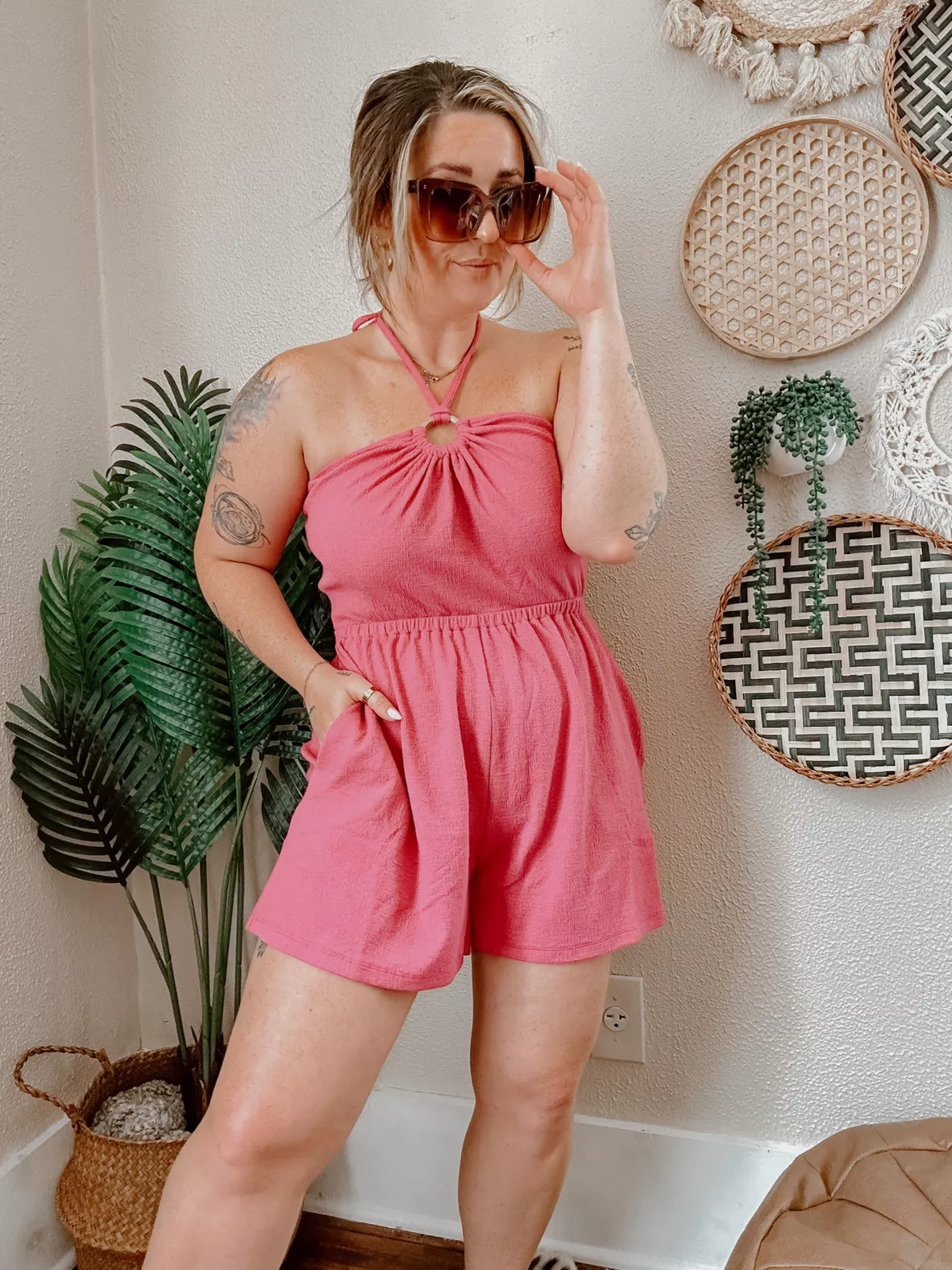 Textured O-Ring Halter Romper for … curated on LTK