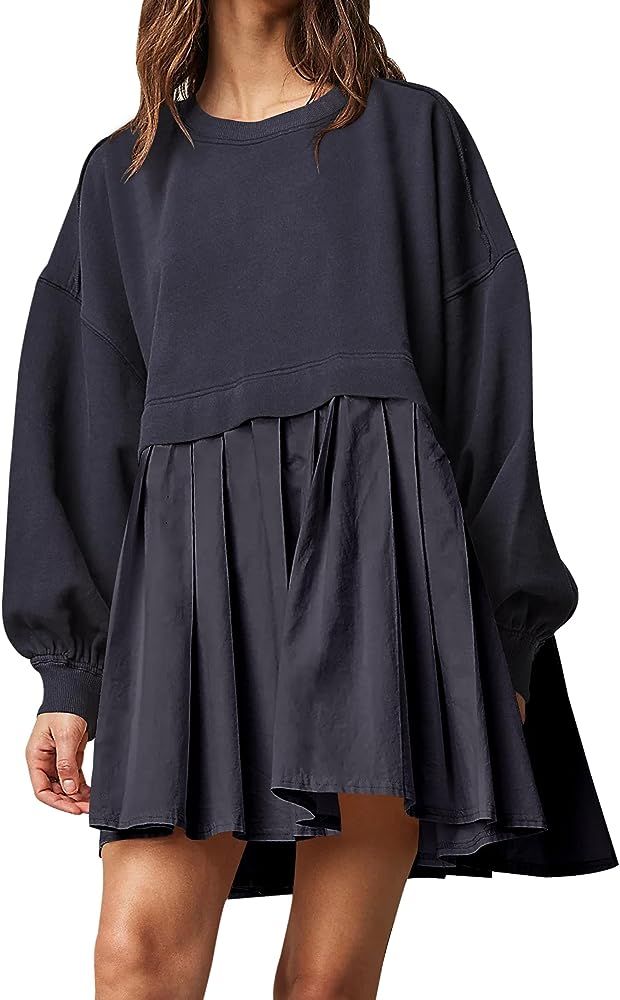 Ugerlov Womens Oversized Sweatshirt Dress Long Sleeve Crewneck Pullover Tops Relaxed Fit Sweatshirts | Amazon (US)
