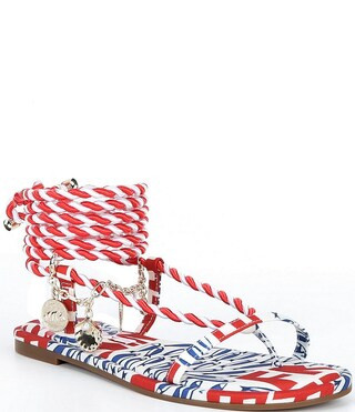 Cayman Charm Striped Ankle Wrap Flat Sandals | Dillard's