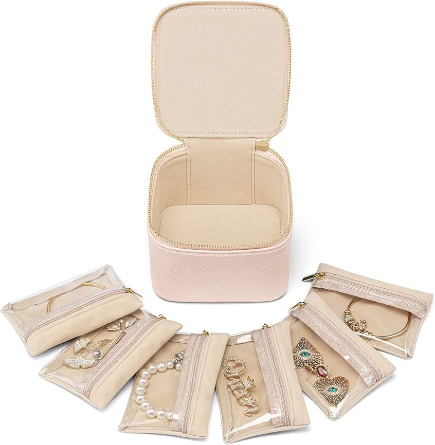Vlando Travel Jewelry Box,Small Jewelry Bag with 6 velvet zipper pockets,Christmas, Marriage, New... | Amazon (US)
