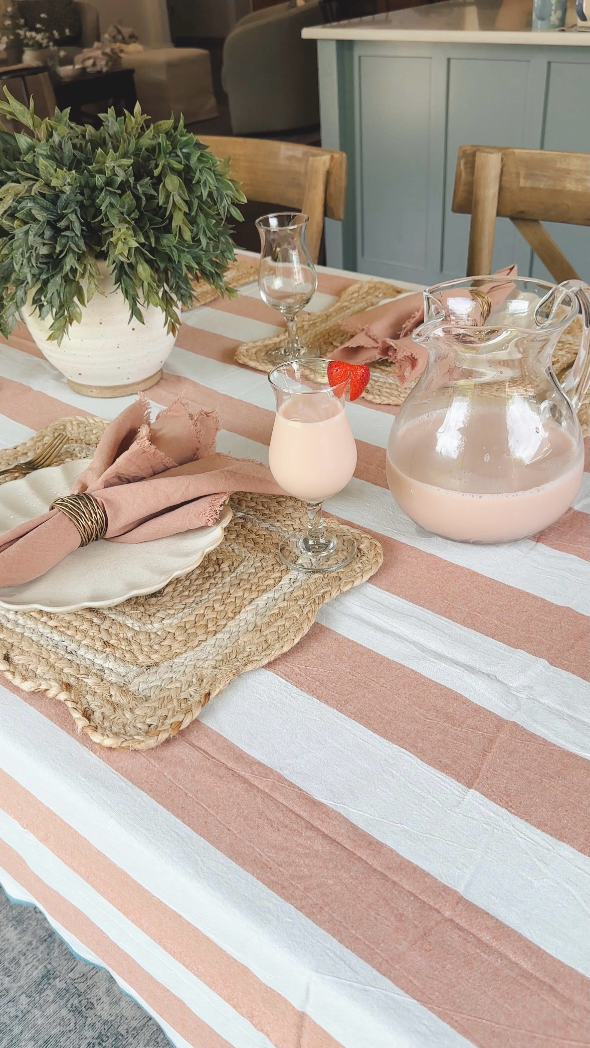 My coffee table book on Italy & this Amalfi Coast tee that recently arrived on my doorstep has me wanting to bring some of that vibe into the house for the upcoming summer season.

This scalloped edged salmon & white striped table cloth with blue trim was exactly what I needed! It reminds me of the classic stripe umbrellas at the beach clubs in my book. 

I styled the table with items I had around the house. Looking forward to setting it up different ways as the summer approaches. Maybe next time we bring in some yellow & 🍋 s, whatcha think?

#LTKSeasonal #LTKHome