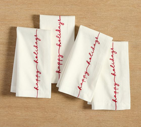 Happy Holidays Edge Cotton Napkins - Set of 4 | Pottery Barn (US)