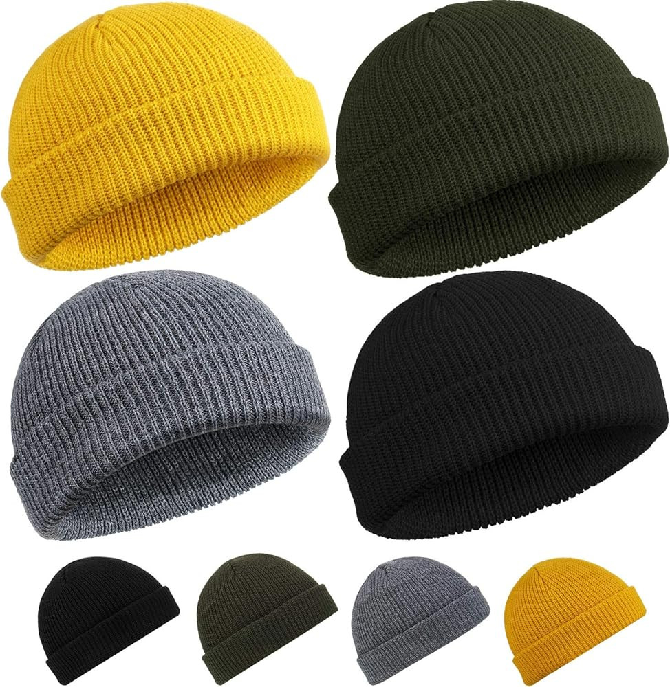 SATINIOR 4 Pieces Trawler Beanie Watch Hat Roll up Edge Skullcap Fisherman Beanie Unisex | Amazon (US)