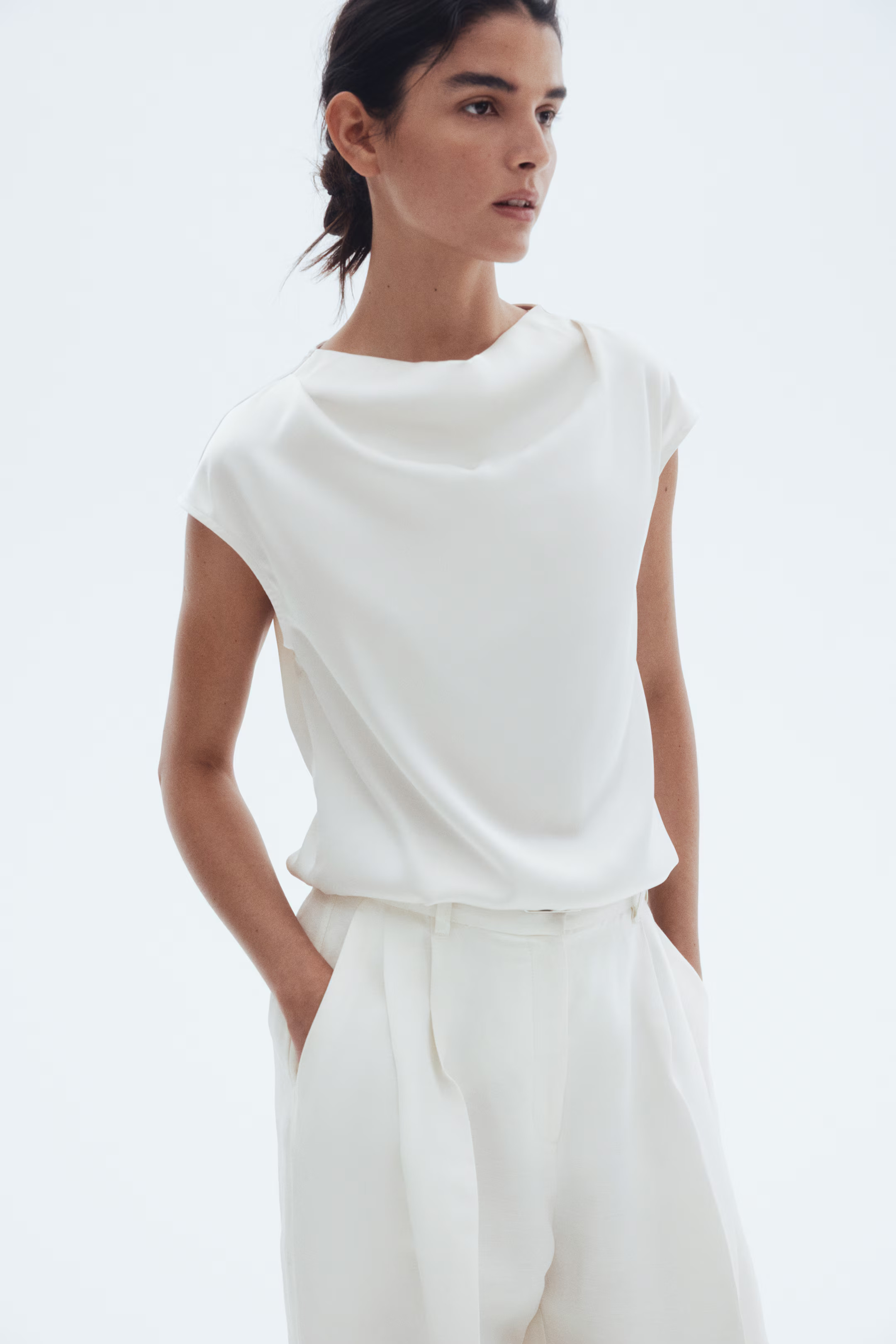 Cap-sleeved satin blouse | H&M (UK, MY, IN, SG, PH, TW, HK)