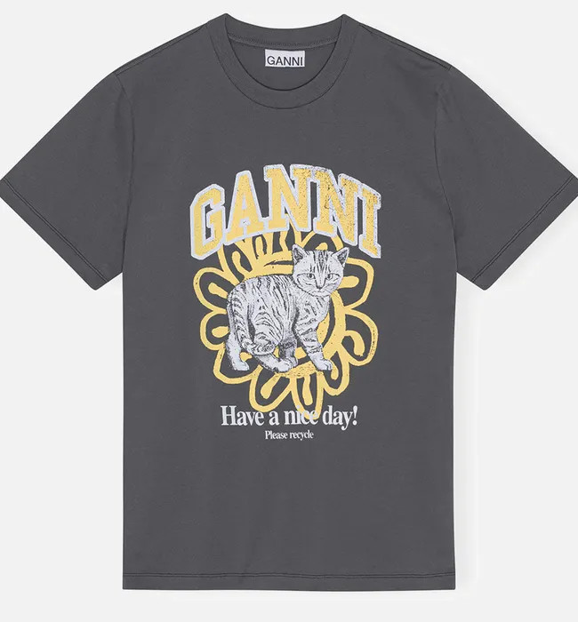 Ganni Basic Jersey Cat Cotton-Jersey T-Shirt | Coggles (Global)