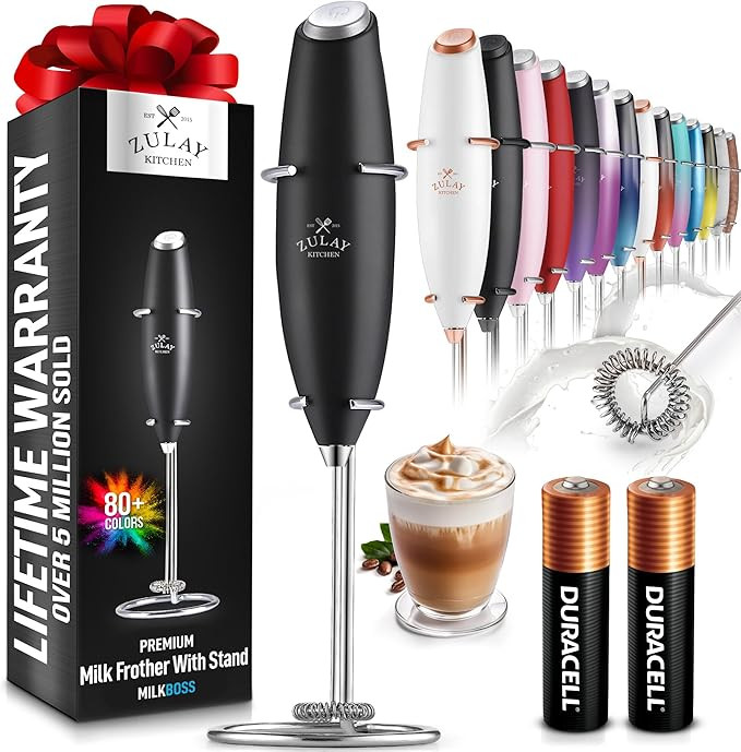 Zulay Kitchen Powerful Milk Frother Wand With 2 Duracell Batteries - Ultra Fast Handheld Drink Mi... | Amazon (US)