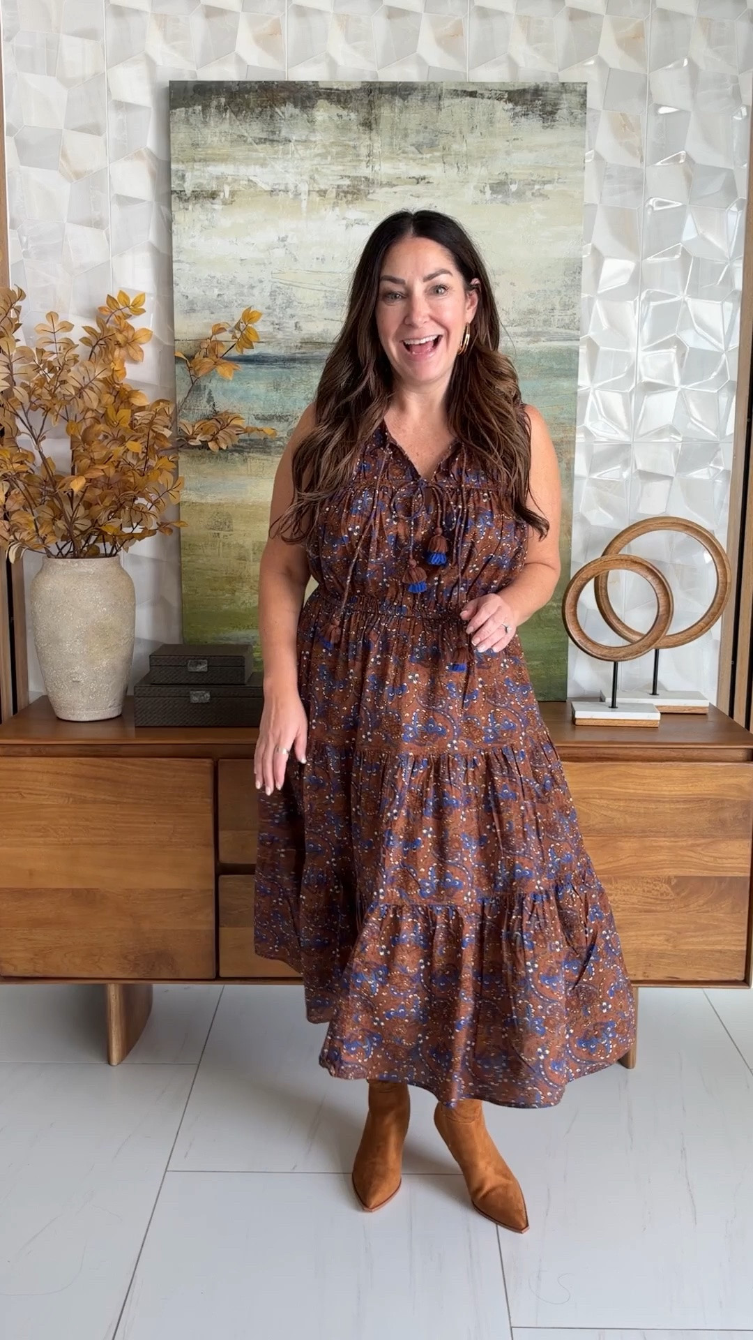 Another adorable dress from @Walmart new collection Scenario! Love this fall print - runs tts wearing large 

 #walmartpartner @walmartstyle

#LTKMidsize #LTKOver40 #LTKSeasonal