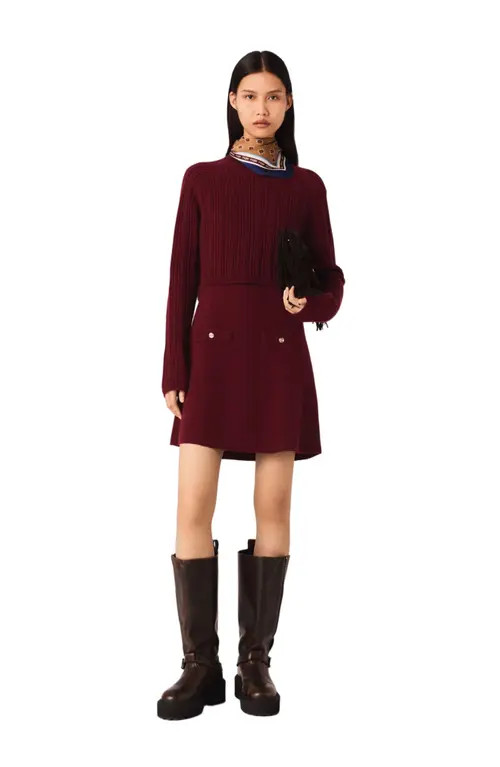 maje 2-in-1 knit mini dress in Burgundy at Nordstrom, Size 42 Eu | Nordstrom