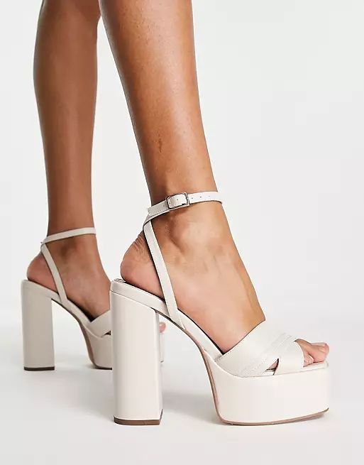 ASOS DESIGN Nocturnal platform high heeled sandals in off white | ASOS (Global)