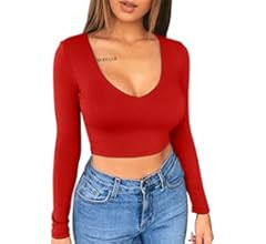 XXTAXN Women's Sexy Bodycon Basic Scoop Neck Long Sleeve Slim Solid Color Crop Top | Amazon (US)
