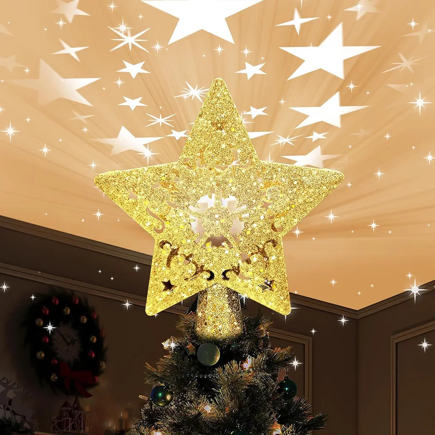 AOMIL Christmas Tree Topper, 3D Rotating Pattern Projector for Xmas Tree Topper, Hollow Design Ch... | Amazon (US)