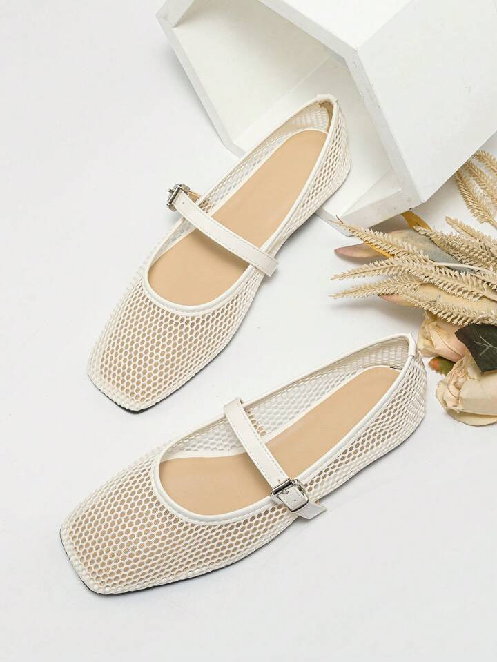 New Ballet Flats, Spring Women's Square Toe Flat Shoes, Solid Color Breathable Casual Sandals, Fa... | SHEIN