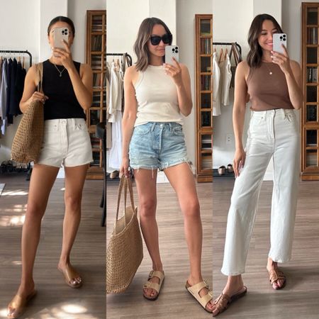 Styling the Madewell tank top in 3 different colors for spring and summer 

Last day to take 20% off at Madewell! 
• tops - xs
• white shorts + jeans are old from Madewell, linked to new/similar styles 
• blue denim shorts - AGOLDE 
• Birkenstock sandals 
• Sam Edelman sandals - tts 

#LTKSaleAlert #LTKFindsUnder100