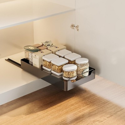 COZONY Pull Out Cabinet Organizer with Adhesive Film, Heavy Duty Slide Out Storage Shelves for Kitchen Pantry, No Drill Required,Black 9.8 inch | Target