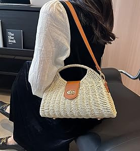 Straw Tote Bag for Women Mini Crossbody Bag Chic Tote Purses Retro Satchel Bag Handmade Shoulder ... | Amazon (US)
