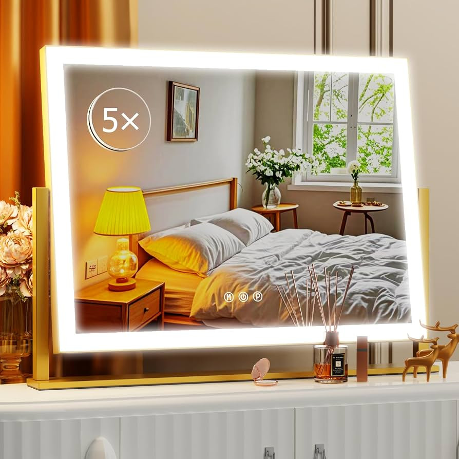 Lighted Makeup Mirror, 17.3"x13" Hollywood Vanity Mirror with Lights, Three Color Lighting Modes,... | Amazon (US)