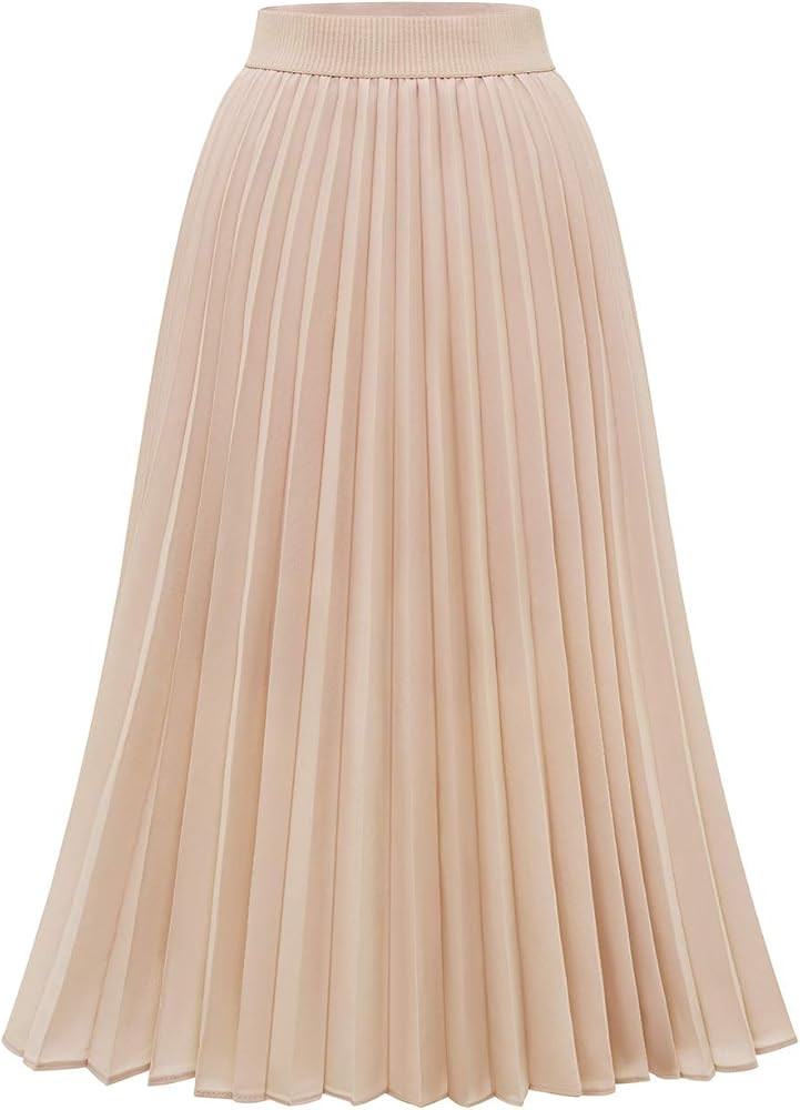 DRESSTELLS Women's Pleated Elastic High Waist A-Line Shirring Swing Midi Skirt | Amazon (CA)