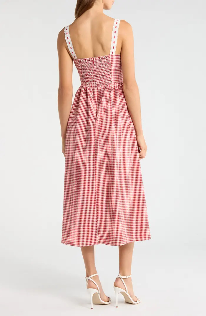 Lilibet Gingham Lace Trim Midi Dress | Nordstrom